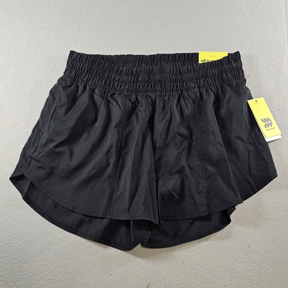 All in Motion Women's Black Mid-Rise Run Shorts Inner Brief Zip Pocket M
